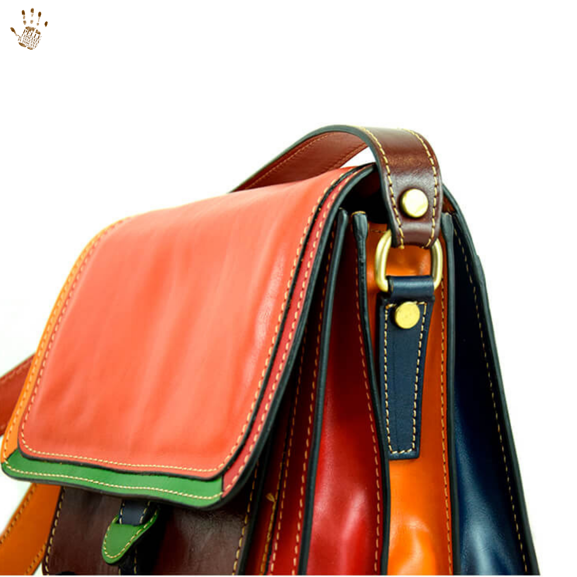 Italian Artisan 142-6418-Brown Florina Gm Womens Luxury Genuine Calf Leather Handbag - Made In Italy, Brown - Medium Multicolor