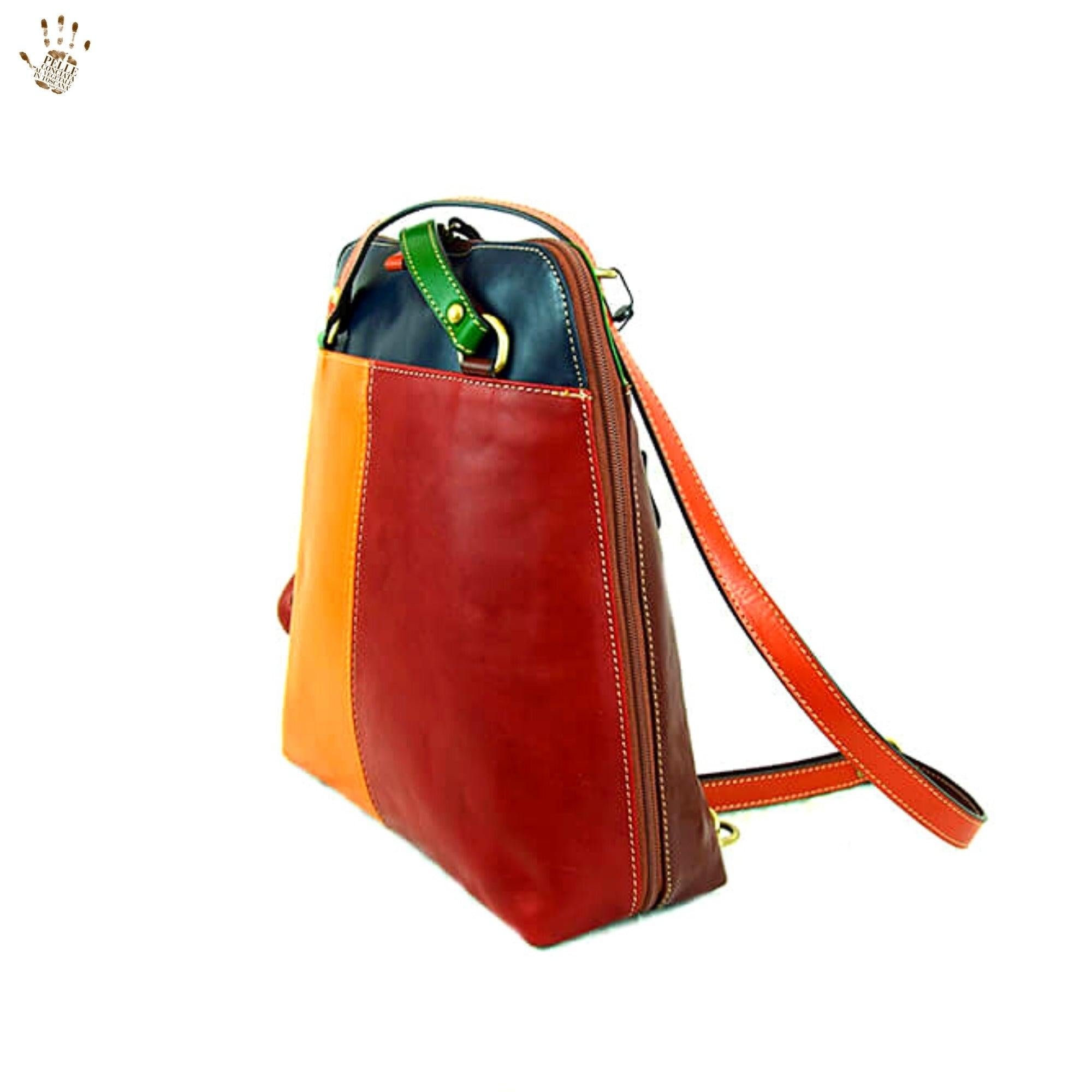 Convertible Multicolor Woman Leather Backpack l Italian Genuine