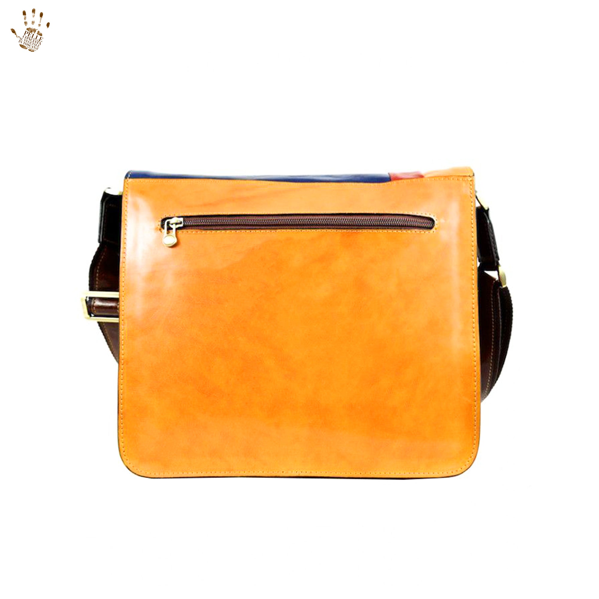 Yellow leather store messenger bag